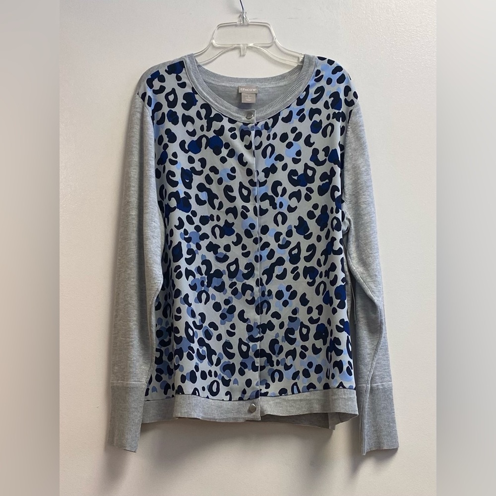 Chico’s Cardigan Sweater Knit Woven Button Front